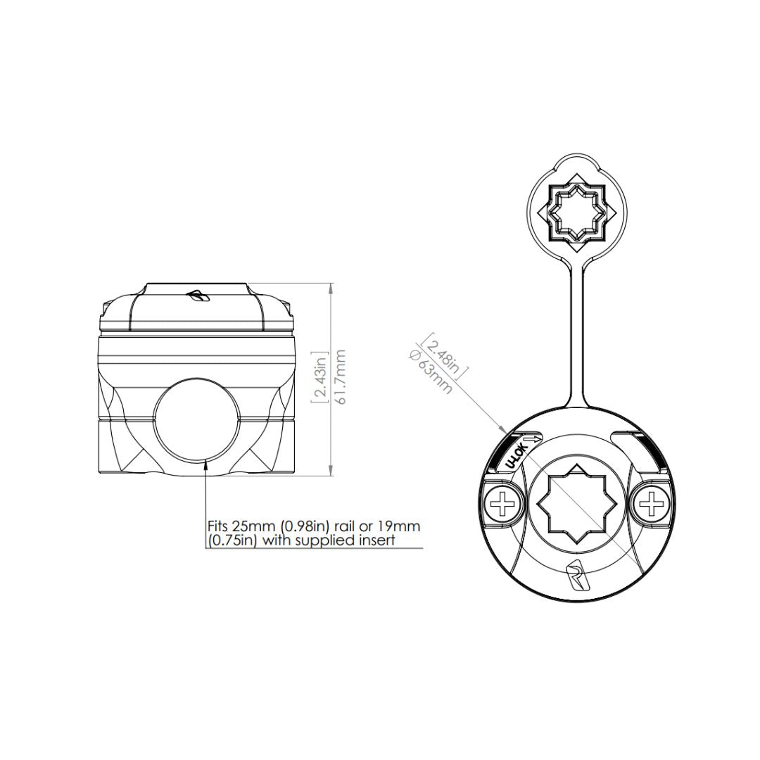 Railblaza RailMount 19-25 Starport Combo — 19–25mm rail mount with StarPort (view 2)